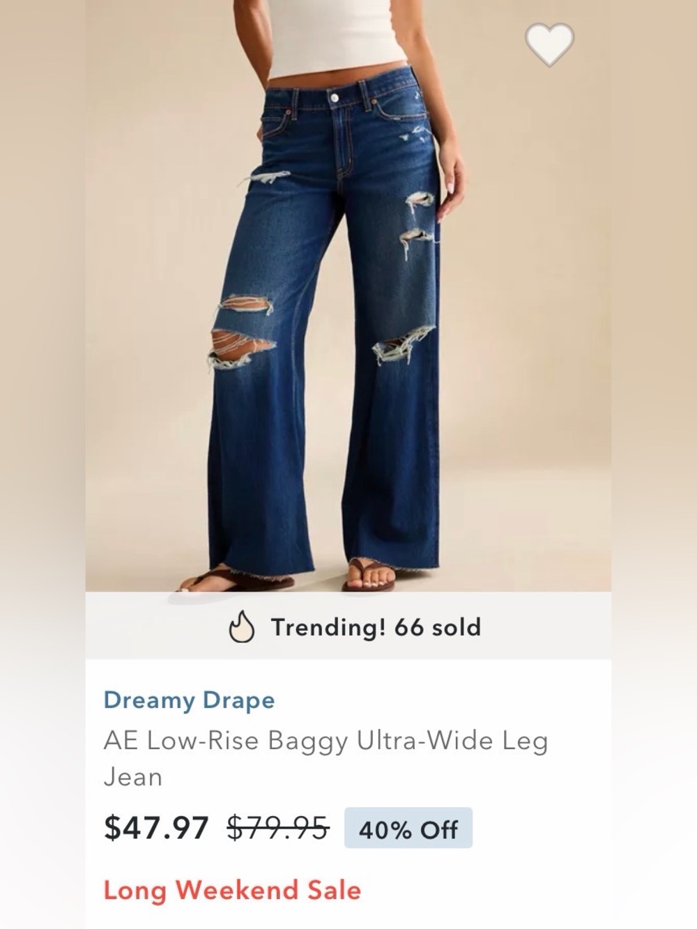 American Eagle Outfitters Dark Blue Distressed Wide-Leg Jeans